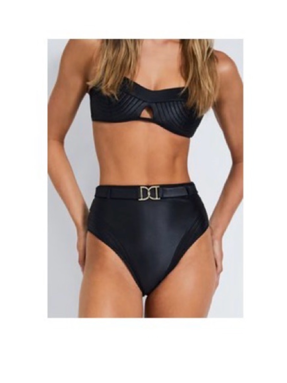 Devon Windsor Black High-Waist Bikini Set with Gold Buckle